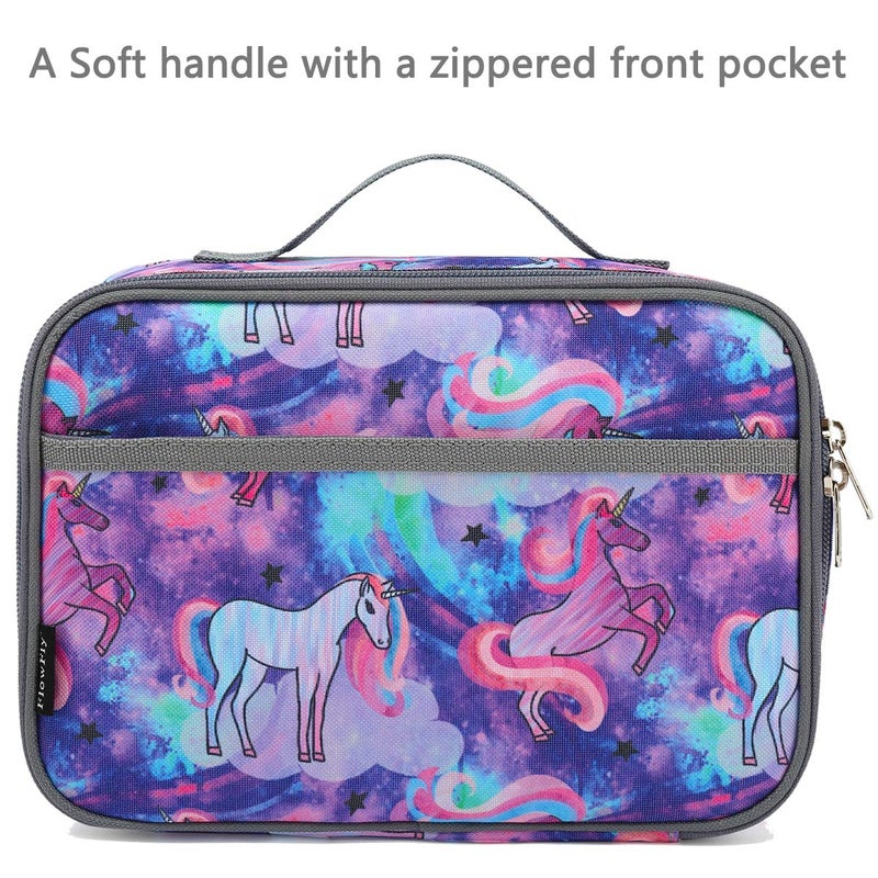 FlowFly Kids Lunch box Insulated Soft Bag Mini Cooler Back to School Thermal Meal Tote Kit for Girls, Boys, Unicorn#2 - Image 2